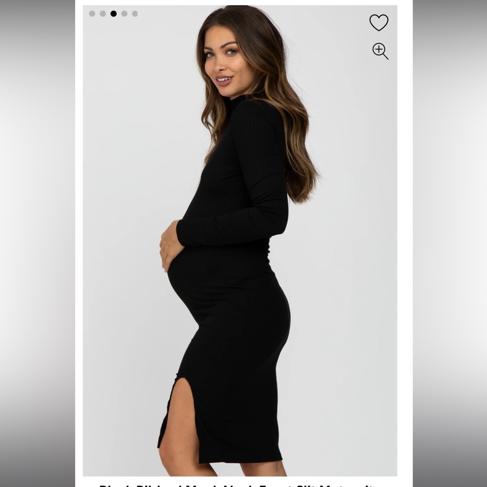 PINKBLUSH - Maternity Black Ribbed Mock Neck Front Slit